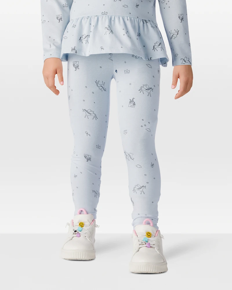 Toddler Girl Printed Cotton Pull-On Stretch Leggings - Blue