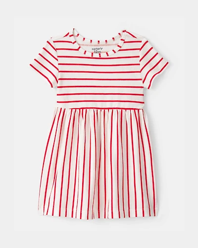 Baby Girl Striped Short-Sleeve Dress - Red/Ivory