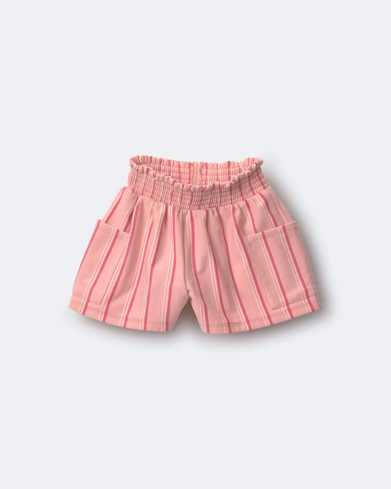 Toddler Girl Swing Short with Pockets Stripes - Peach