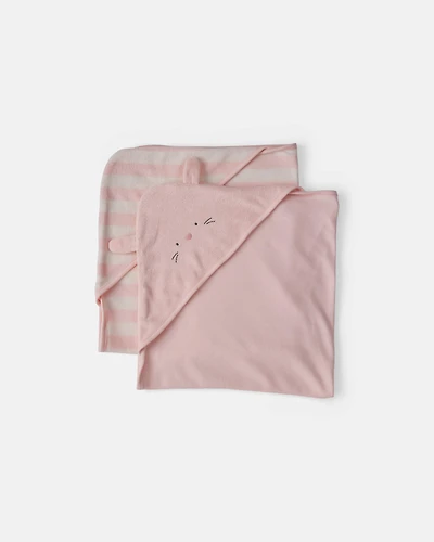 Baby Girl 2-Pack Bunny Terry Towels - Pink