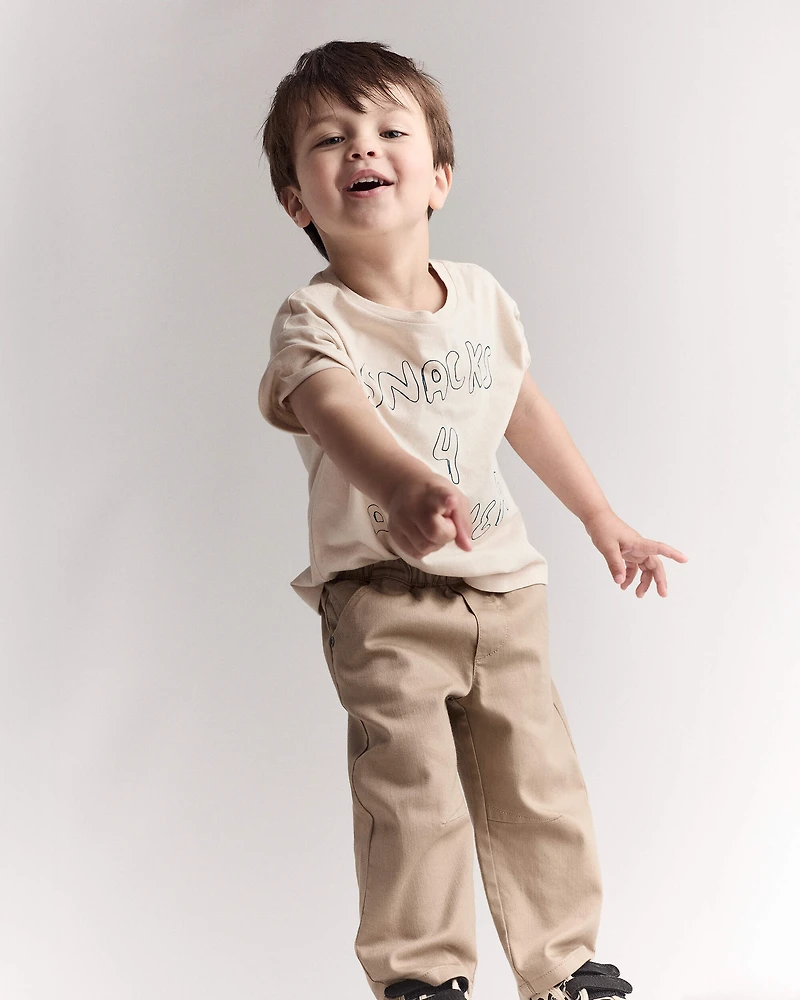 Toddler Snacks 4 Dinner Short-Sleeve Graphic Tee - Khaki