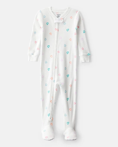 Baby Girl Heart Cotton Snug Fit 2-Way Zip Footie 1-Piece Pyjamas - White