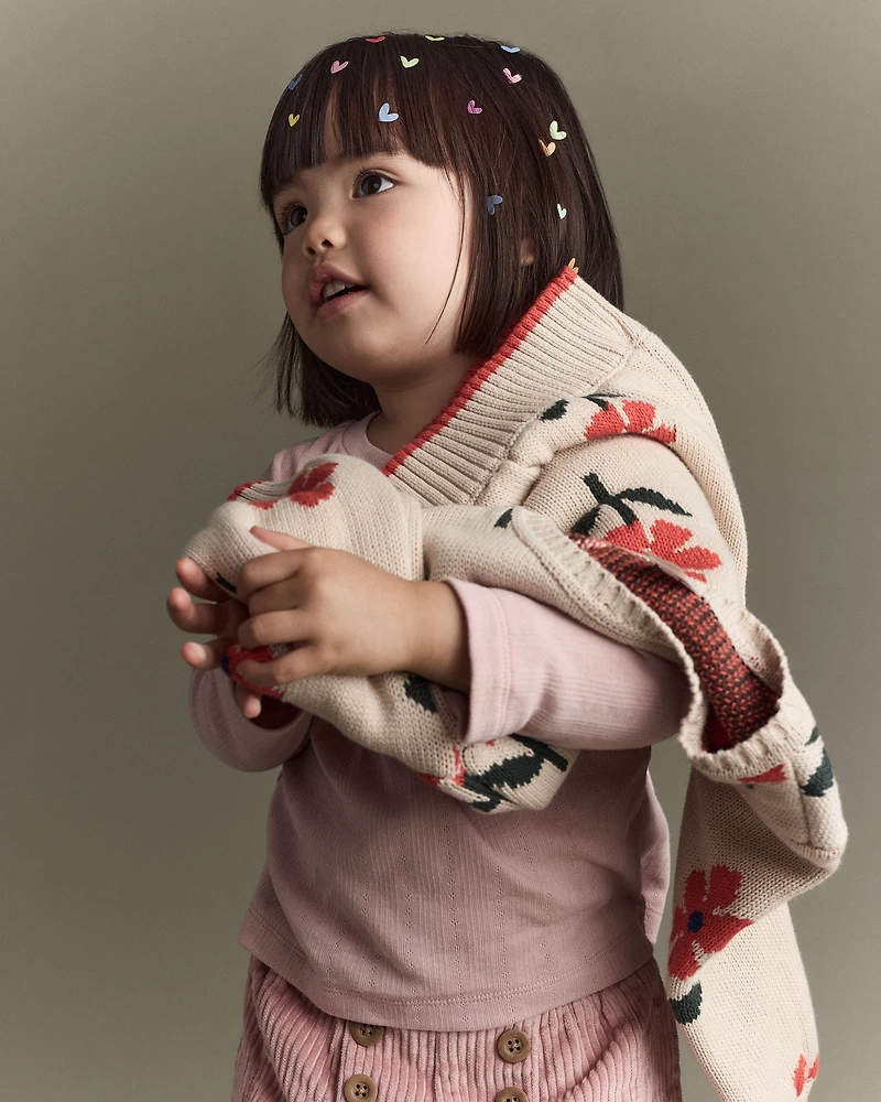 Toddler Girl Floral Pullover Sweater - Khaki