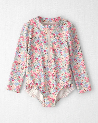Toddler Girl Recycled Rashguard Swimsuit Meadow Mix Print