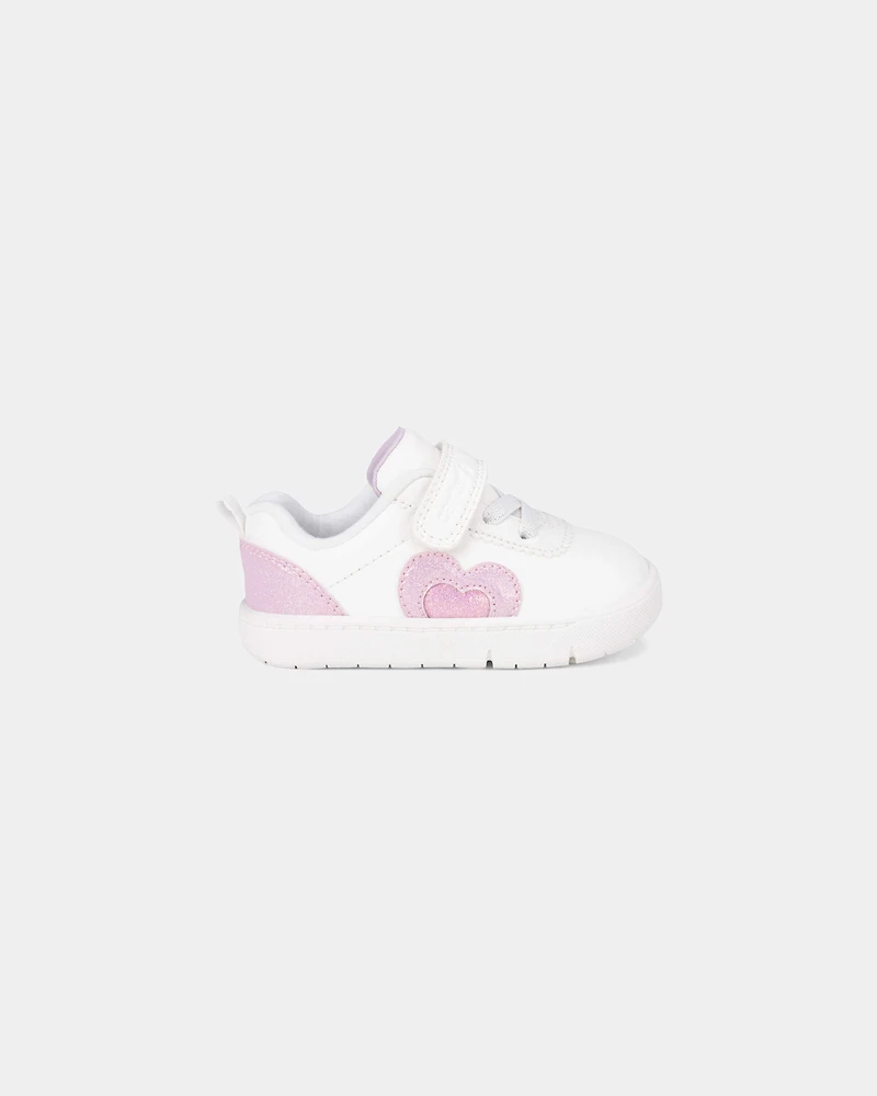 Baby Girl Every Step® First Walker Shimmer Heart Sneakers - White/Pink