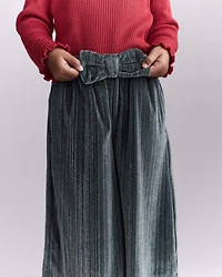 Toddler Girl Velvety Wide-Leg Pant with Bow - Dark Green