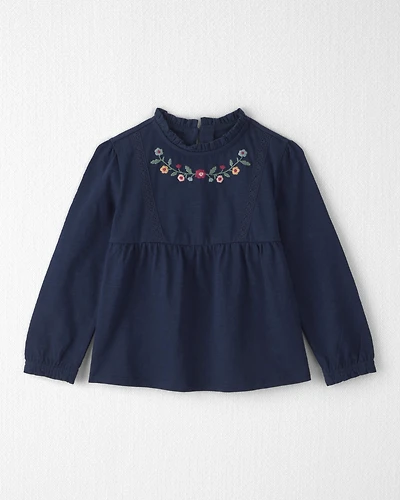 Toddler Girl Organic Cotton Embroidered Peplum Top