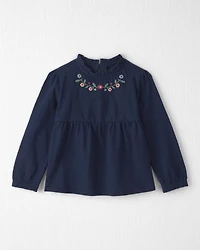 Toddler Girl Organic Cotton Embroidered Peplum Top