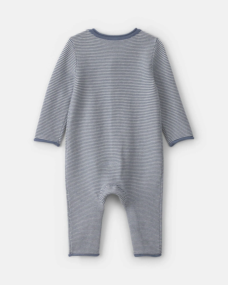 Baby Boy Striped Long-Sleeve Jumpsuit - Navy Blue