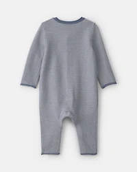 Baby Boy Striped Long-Sleeve Jumpsuit - Navy Blue