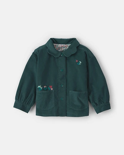 Toddler Girl Flower Embroidered Corduroy Jacket - Green