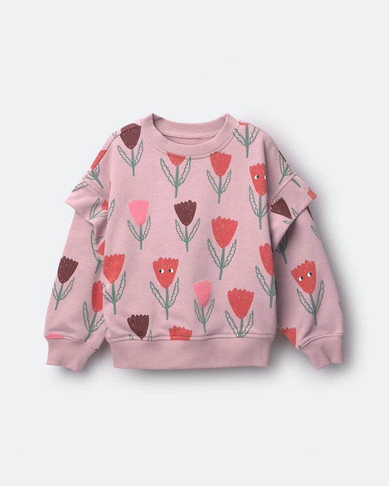 Toddler Girl Double Layer Pullover Sweatshirt Tulip Print - Mauve