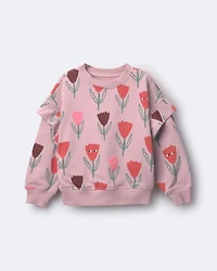 Toddler Girl Double Layer Pullover Sweatshirt Tulip Print - Mauve