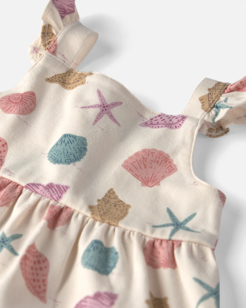 Baby Girl Organic Cotton Tiered Dress Seashells