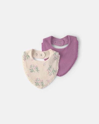 Baby Girl 2-Pack Floral Bibs - Purple/Ivory