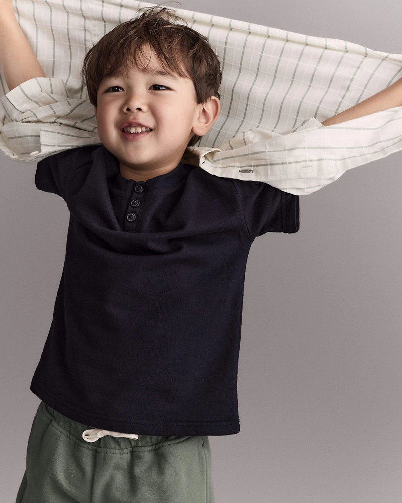 Toddler Boy Dobby Knit Button-Down Short-Sleeve Shirt - Cream