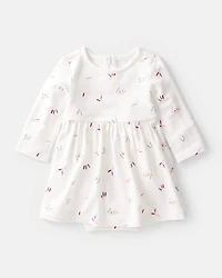 Baby Girl Paint Print PurelySoft Short-Sleeve Bodysuit Dress - Ivory