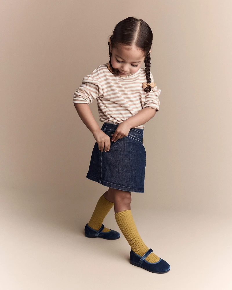 Toddler Girl Striped Long-Sleeve Relaxed Tee - Cream/Tan