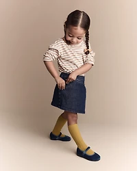 Toddler Girl Striped Long-Sleeve Relaxed Tee - Cream/Tan