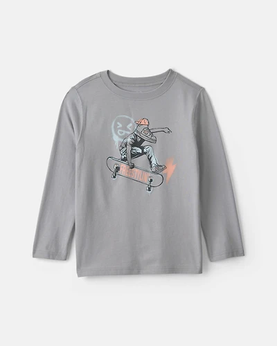 Boys Skateboard Long-Sleeve Graphic Tee - Grey