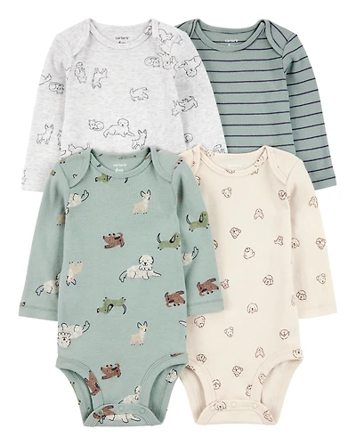 Baby 4-Pack Long-Sleeve Pet Bodysuits