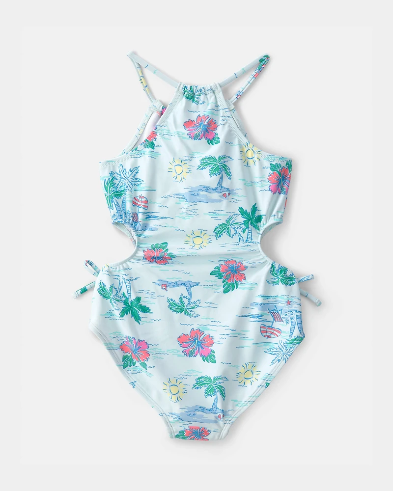 Girls Beach Sleeveless 1-Piece Swimsuit - Blue
