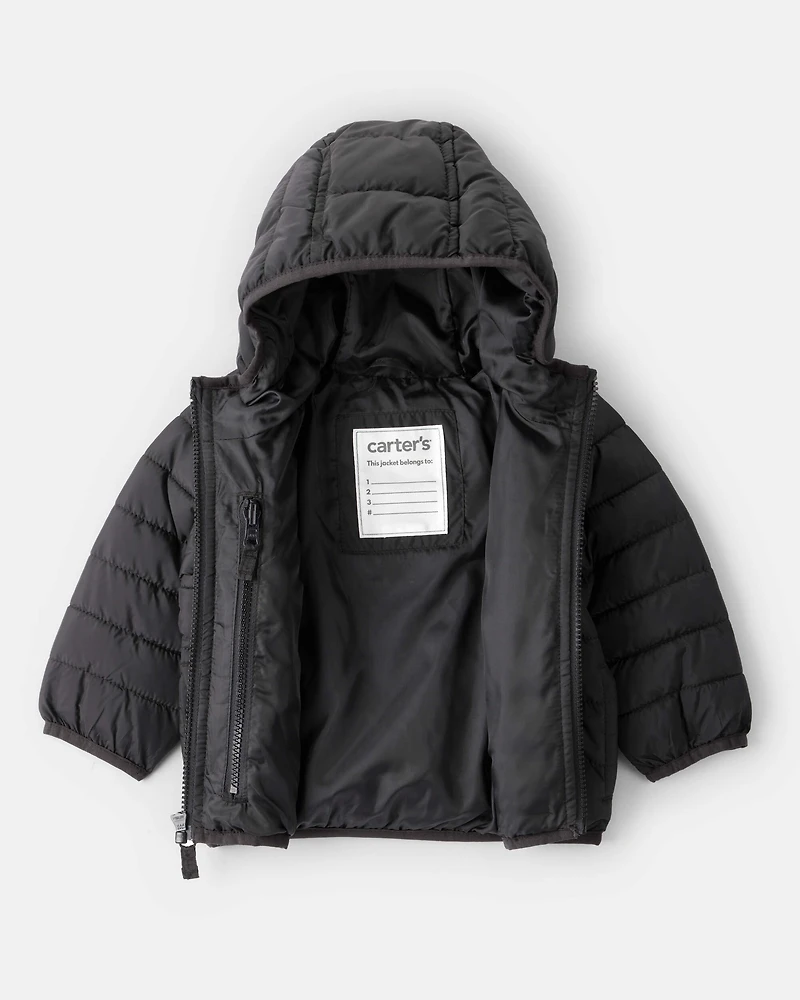 Baby Hooded Puffer Jacket - Black