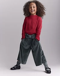 Toddler Girl Velvety Wide-Leg Pant with Bow - Dark Green