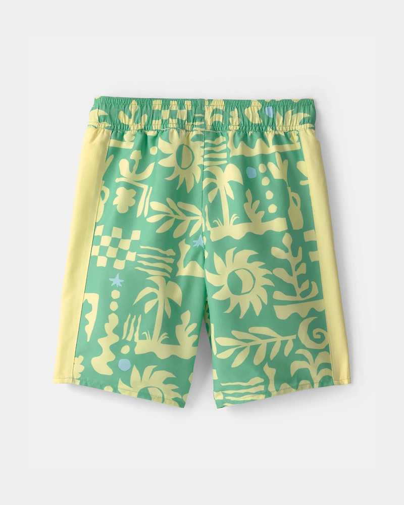 Boys Floral  Swim Trunks - Green/Yellow