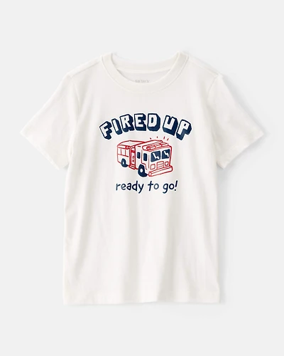 Toddler Boy Firetruck Graphic Tee - White