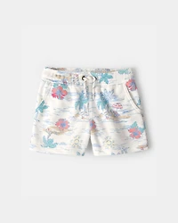Toddler Boy Tropical Beach French Terry Shorts - Ivory