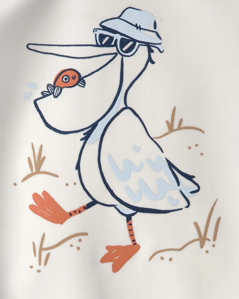 Baby Boy 2-Piece Pelican Long-Sleeve Rashguard Swimsuit Set - Navy/White