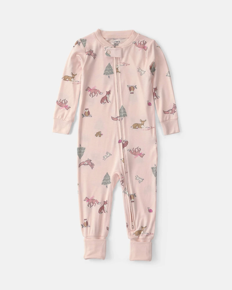 Baby Girl 1-Piece Woodland PurelySoft™ Snug Fit Pyjama - Pink