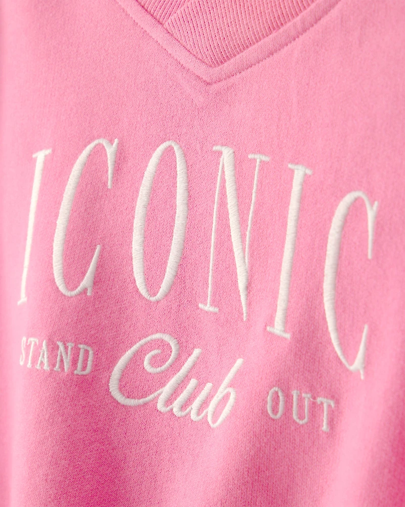 Girls 'Iconic Club' French Terry Pullover Sweatshirt - Pink