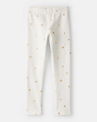 Girls Star Pull-On Stretch Cozy Leggings - Cream