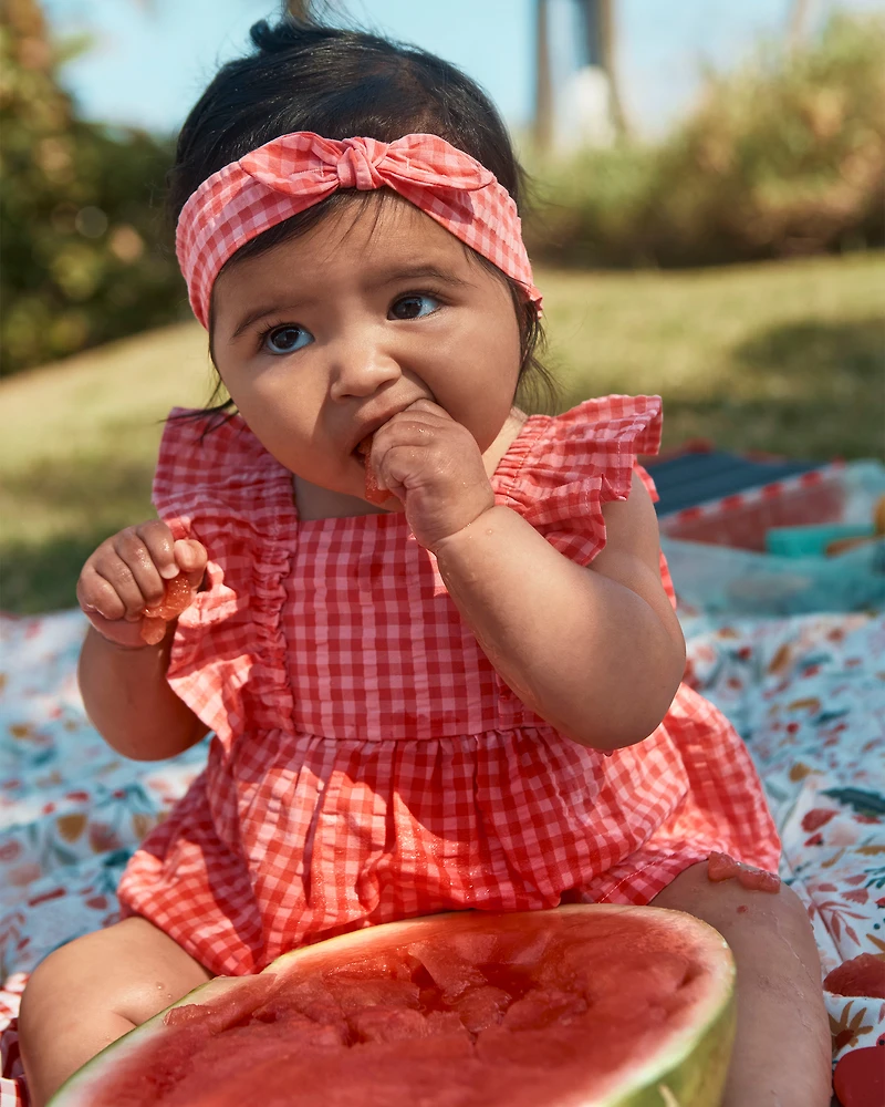 Baby Girl 3-Piece Gingham Top & Short Set - Pink
