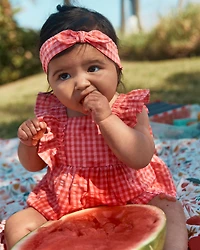 Baby Girl 3-Piece Gingham Top & Short Set - Pink
