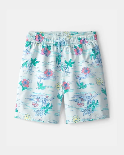 Boys Floral Swim Trunks - Blue