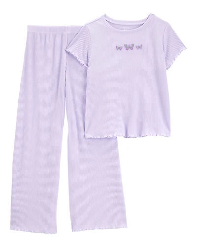 Girls Butterfly Loose Fit 2-Piece Pyjamas - Purple