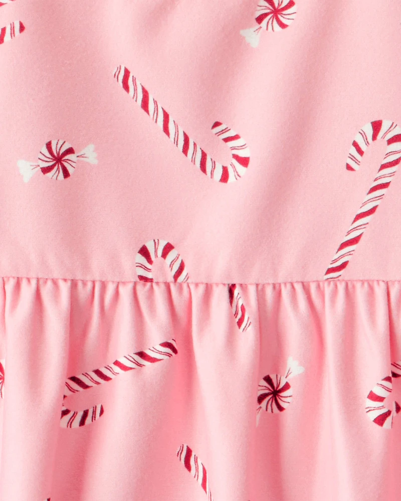 Girls 2-Piece Pink Peppermints Long-Sleeve Loose Fit Night Gown & Matching Doll