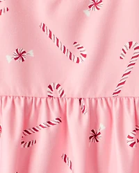 Girls 2-Piece Pink Peppermints Long-Sleeve Loose Fit Night Gown & Matching Doll