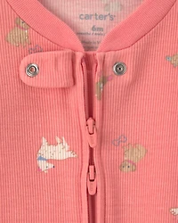 Baby Girl Dog Foot Art Snug Fit Sleeper - Pink