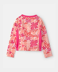 Girls 3-Piece Floral Long-Sleeve Rashguard Swimsuit Set - Pink/Orange