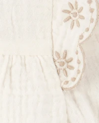 Baby 2-Piece Eyelet-Sleeve Tank & Pull-On Chambray Short Set - Ivory/Chambray