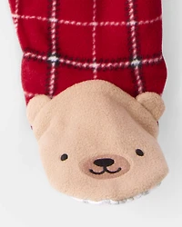 Toddler Boy Plaid Fleece Long-Sleeve Loose Fit 1-Piece Pajamas - Red