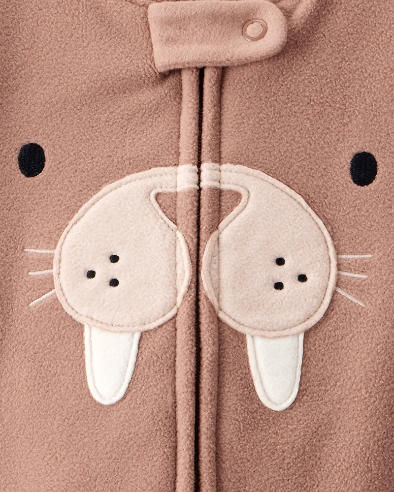 Baby Boy Walrus Loose Fit 2-Way Zip 1-Piece pyjamas - Brown