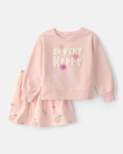 Girls 2-Piece Bunny French Terry Pullover & Skort Set - Pink