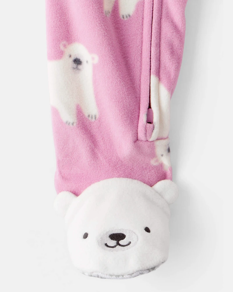 Toddler Girl 1-Piece Polar Bear Fleece Footie Pyjama - Pink