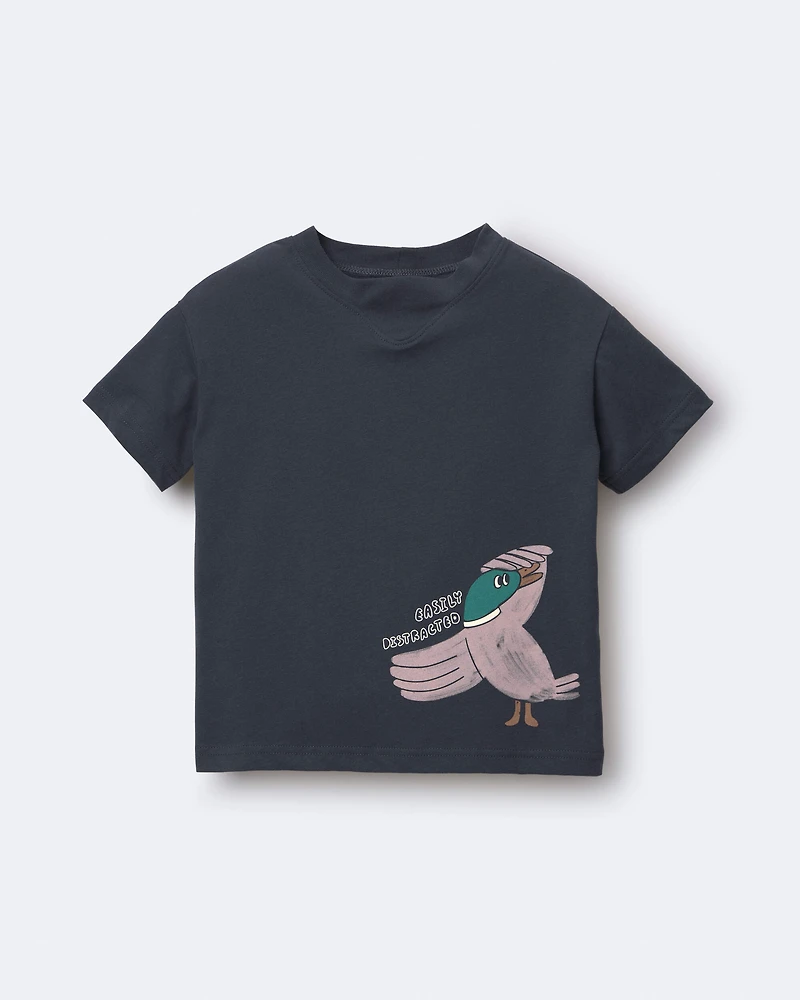 Toddler 'Easily Distracted' Duck Relaxed Graphic Tee - Navy