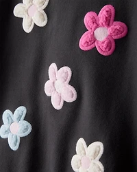 Toddler Girl Floral French Terry Long-Sleeve Pullover Sweatshirt - Black